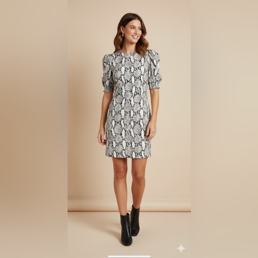 ALC A.L.C. Brinley Snake python print puff sleeve sheath mini dress 6‎